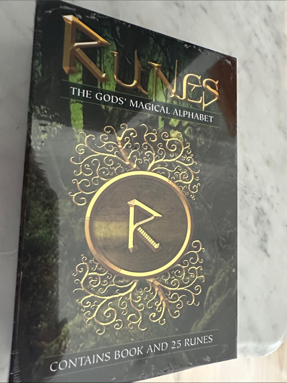 New unopened - The Gods' Magical Alphabet Book and Rune Set - Gold and Green